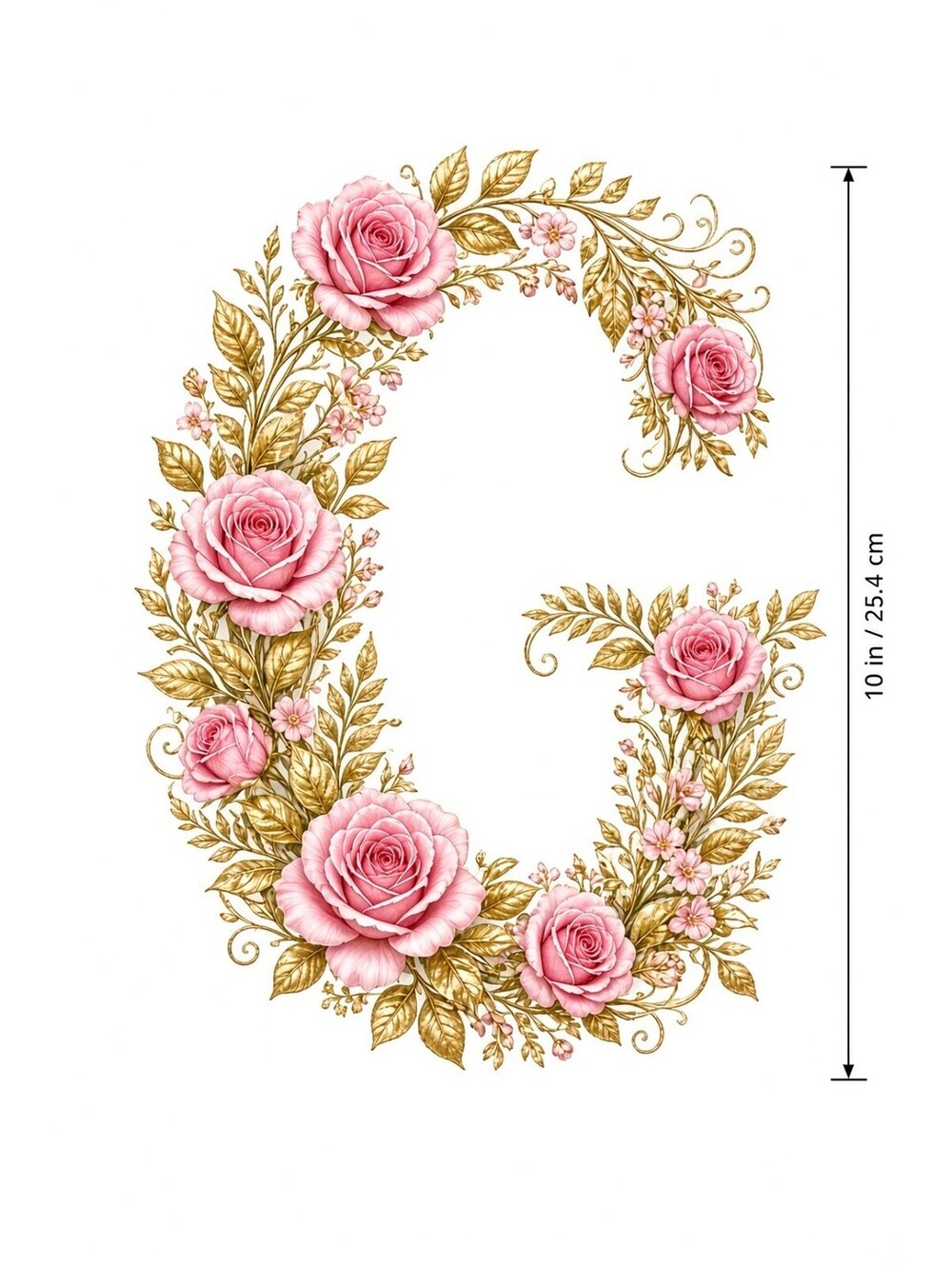 4pcs 10in Floral Letter G Pink Rose Gold DTF Transfer
